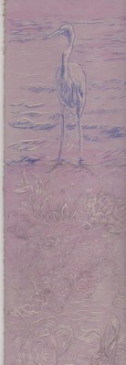 Linocut of Egret and Reef prior to printing